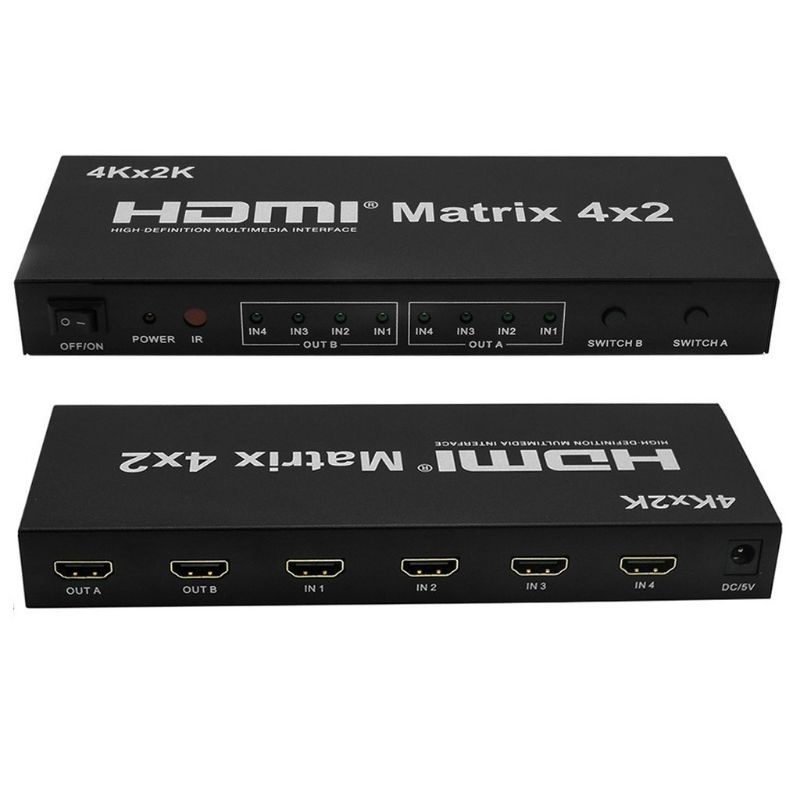 HDMI Matrix 4X2 Switch Splitter HIFI Matrix 4 in 2 out with Remote Control Audio Supports HDMI V1.4/