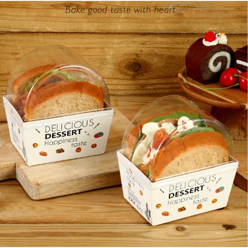 PG201-1 กล่องแซนวิช พร้อมฝาโดม sandwich box สำหรับรรจุ แซนวิชไข่ เบอร์เกอร์ ครัวซองต์ เบเกอรี่