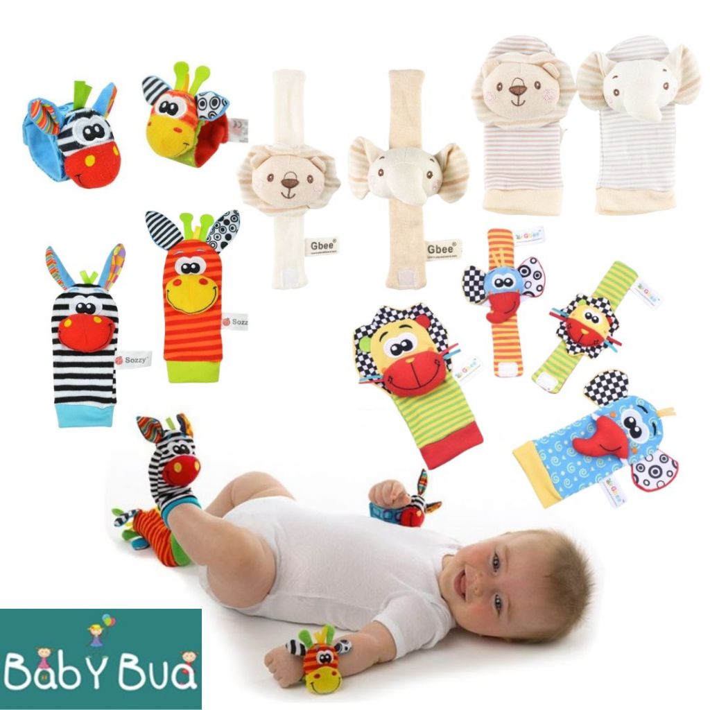 BabyBua ตุ๊กตาข้อมือและถุงเท้าเสริมพัฒนาการ พร้อมส่ง foot finder and wrist rattle set ของเล่นเสริมพัฒนาการ