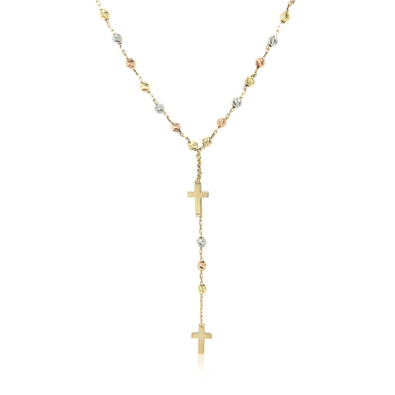 Nathalias NY สร้อยคอโซ่ทองคำสามกษัตริย์ 14k สไตล์ Rosary 14k Tri-Color Gold Rosary Chain Necklace