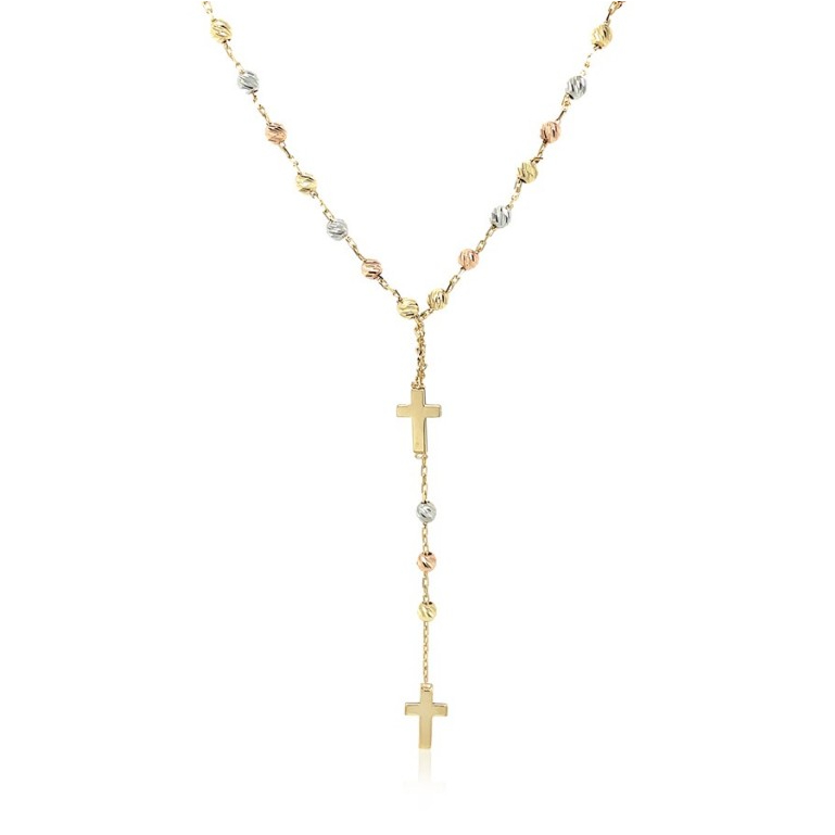 Nathalias NY สร้อยคอทองคำแท้ 14K สไตล์โรซารี พร้อมจี้กางเขน Rosary Chain Necklace
