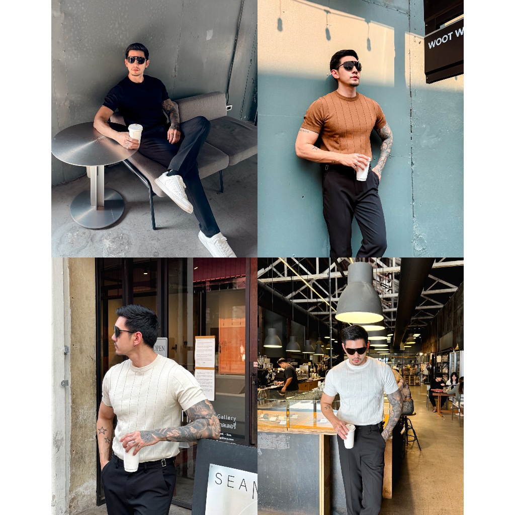 ROBMAN เสื้อคอกลมผู้ชาย สไตล์เกาหลี สายฝอ RM2003 High Quality Shirt