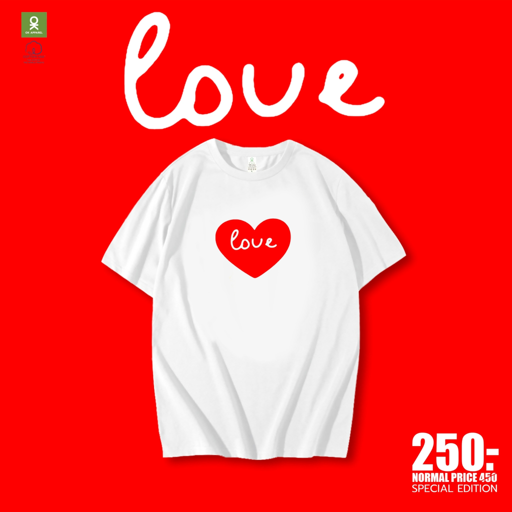 OK Apparel เสื้อยืดคอกลม ลายหัวใจแดง Special Edition ผ้าคอนตอน USA100% OVERSIZE