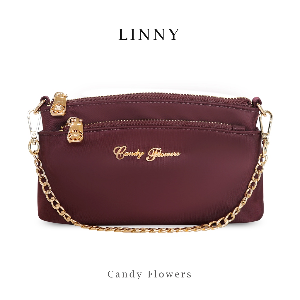 Candy Flowers กระเป๋าสะพายผ้าไนล่อนที่เงาและสวยที่สุด รุ่น Linny มาพร้อมสายโซ่ ถอดออกได้ และยังมีสายสะพายยาว
