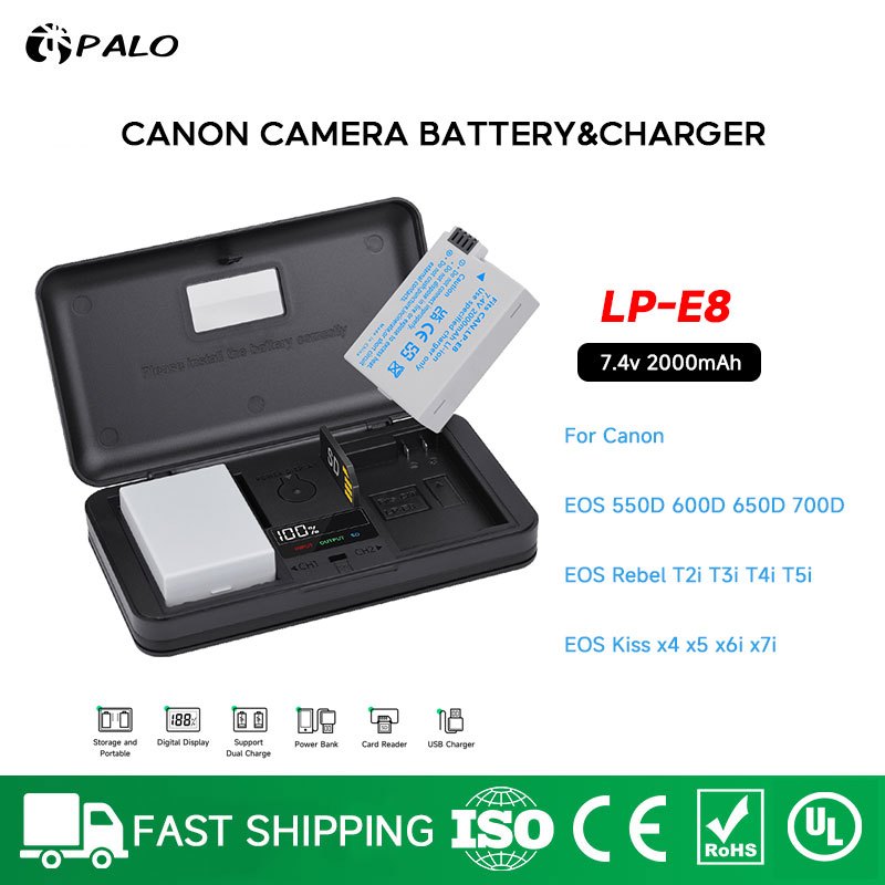 Palo LP-E8 แบตเตอรี่กล้องและมัลติฟังก์ชั่น LCD Charger สำหรับ Canon EOS 550D 600D 650D 700D