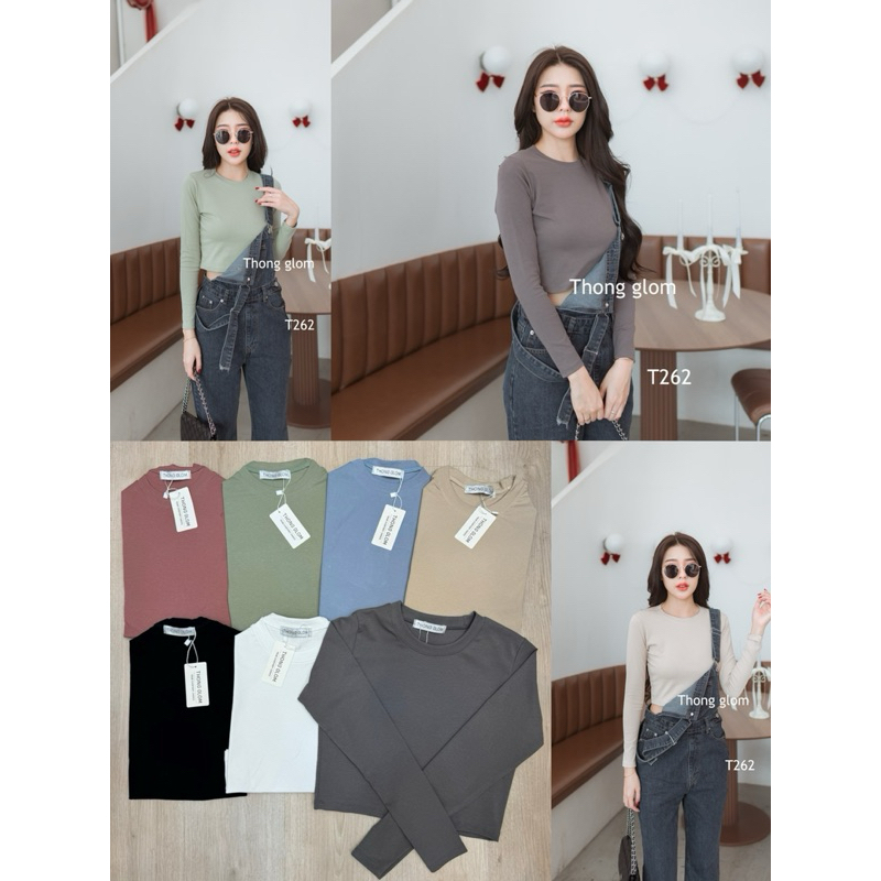 เสื้อครอปแขนยาว ผ้ายูนิโคล่ ป้าย Thong glom