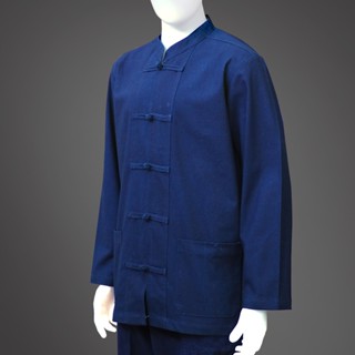 หม้อฮ่อม เกรด A กระดุมจีน สีพื้น แขนยาว (เนื้อโบราณหนานุ่มพิ…