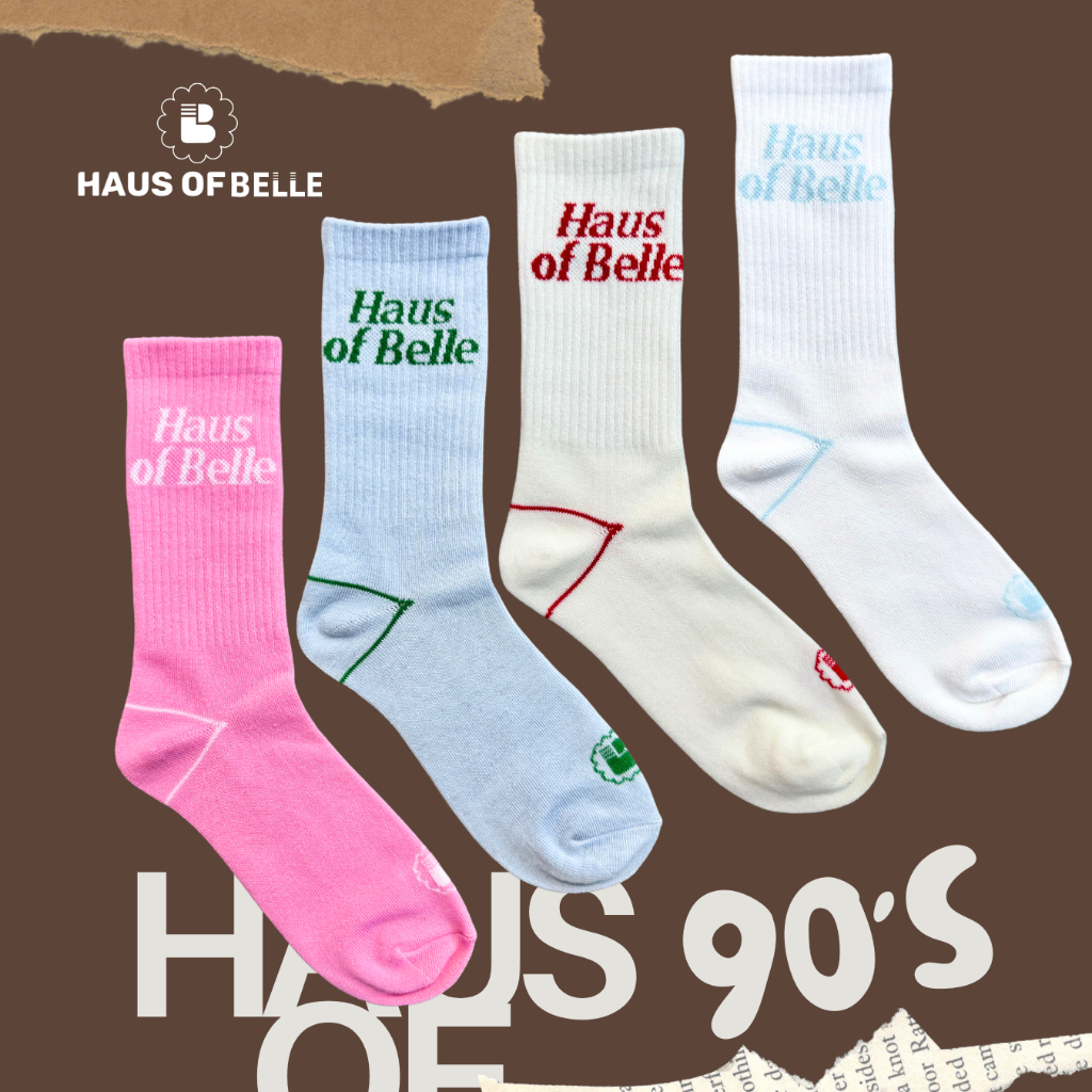 HAUS OF BELLE 90's ถุงเท้าแฟชั่นข้อยาว คลาสสิค