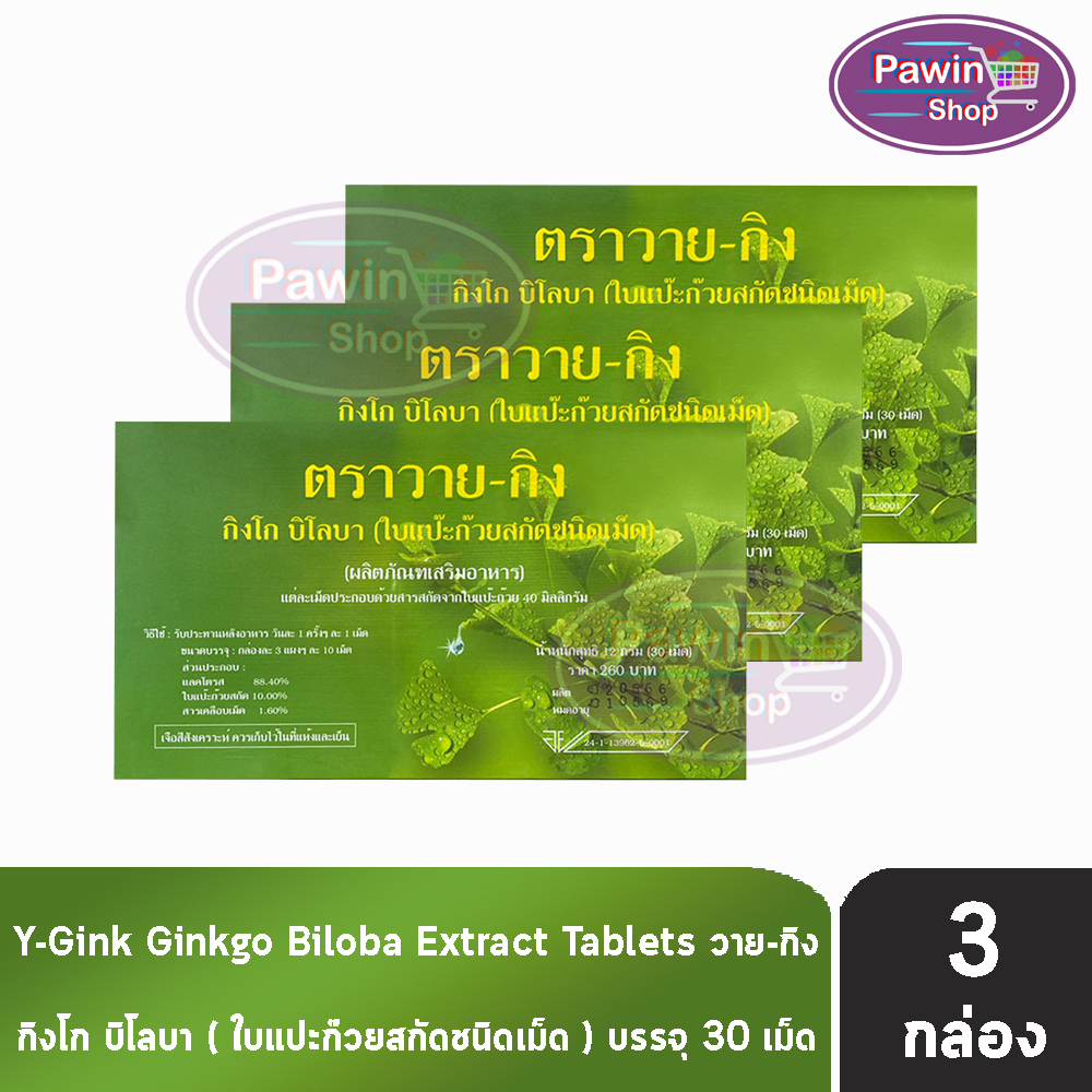 วาย กิง กิงโก บิโลบา ใบแป๊ะก๊วยสกัด 30 เม็ด [3 กล่อง] Y-Gink Ginkgo Biloba G0042