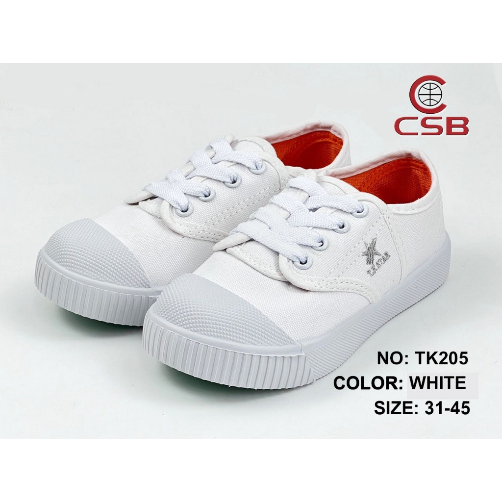 CSB รองเท้าผ้าใบนักเรียน TK205 สีขาว น้ำตาล ดำ มีไซส์เด็กและผู้ใหญ่ 31-45#