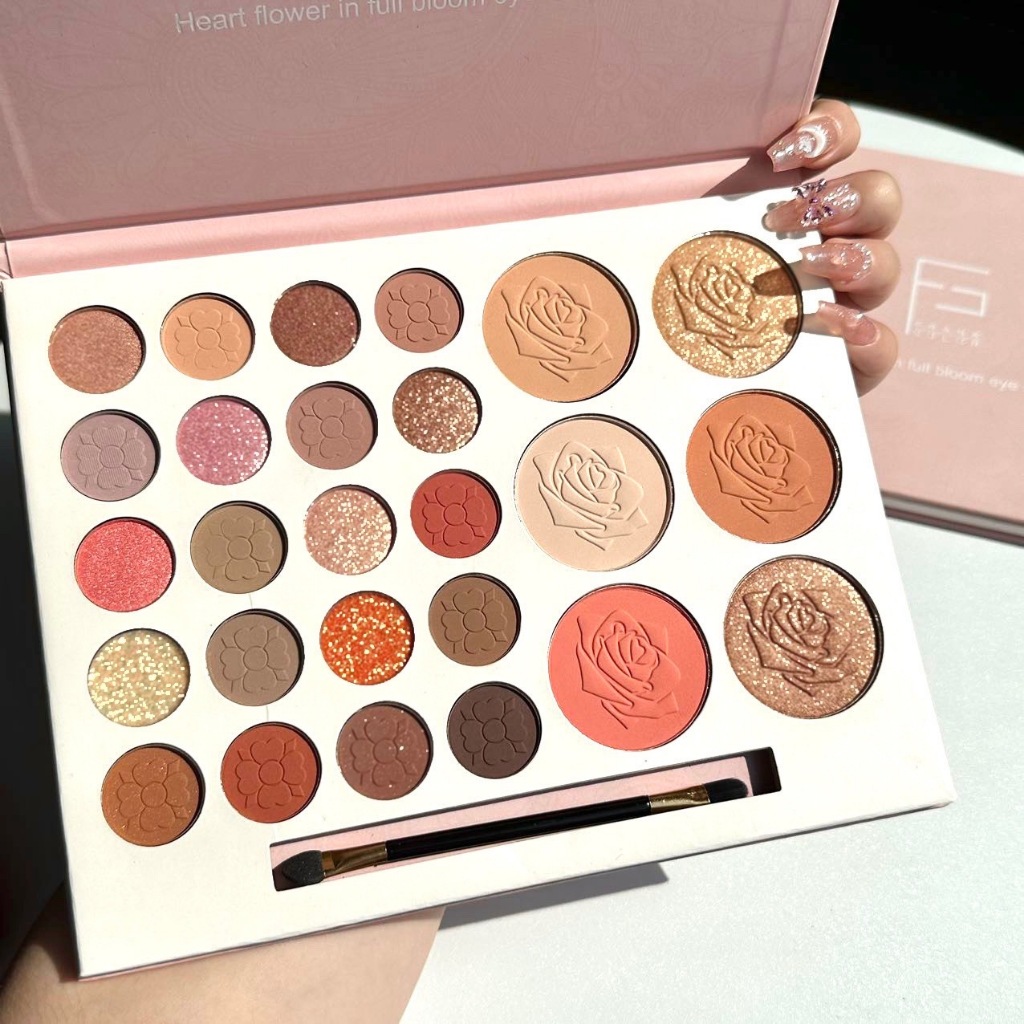 Frank color 0470 พาเลทอายแชโดว์ทาตา 26 สี 3in1 อายแชโดว์ บลัชออน ไฮไลท์ เนื้อแมท ชิมเมอร์ ชมพูพีช ติดทน กันน้ำ กันเหงื่อ