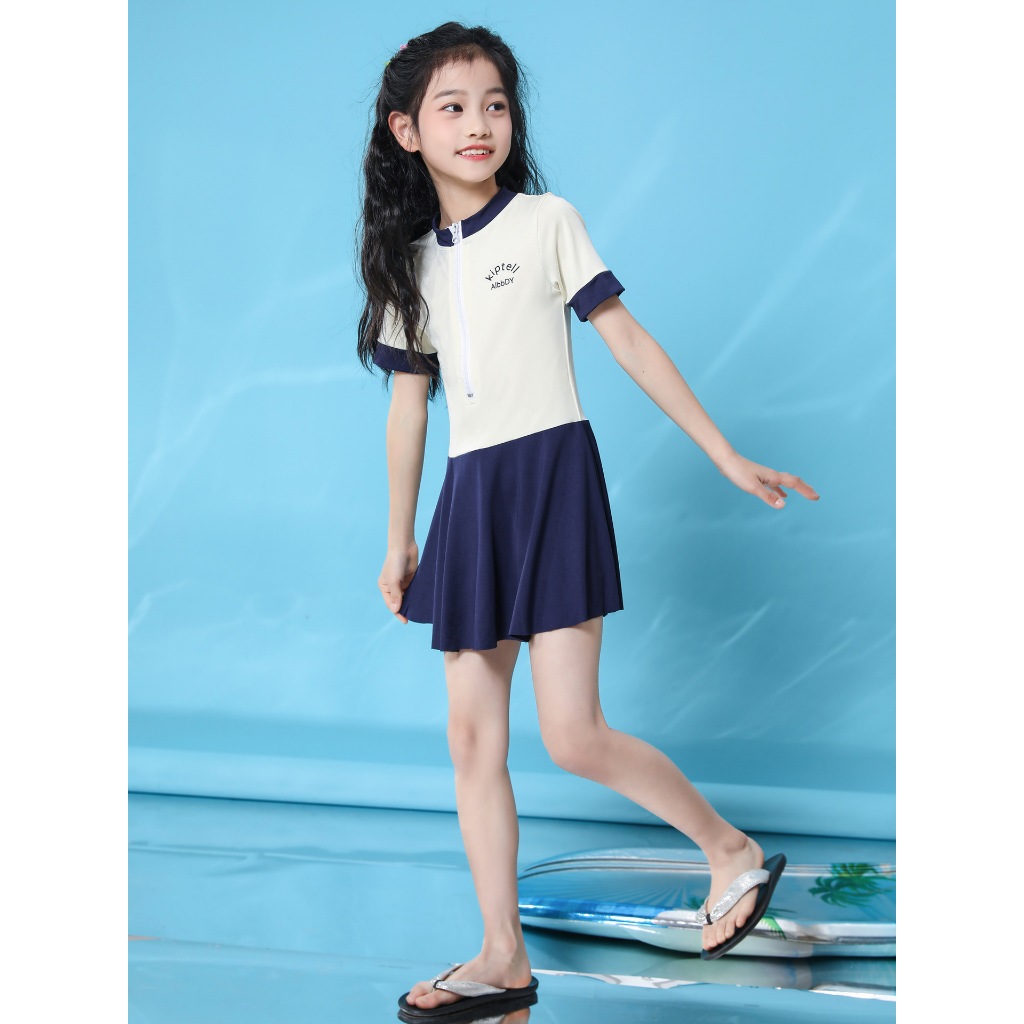 KIDZONE ชุดว่ายน้ำเเดรสเด็กผู้หญิง มีซับใน ซิปหน้า รุ่น A1375 ราคา ถูกที่สุด ดีลบีเคเค แกลเลอรีภาพที่ 4