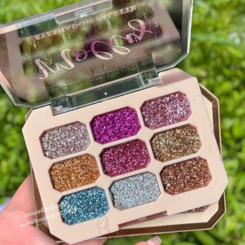พาเลทอายแชโดว์ Molly Eyeshadow 9 เฉดสี เนื้อกลิตเตอร์ เนื้อชิ​มเมอร์​ สีสวย เกลี่ยง่าย ติดทน (คละสี) 1ตลับ