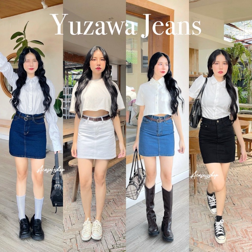 Acasey กระโปรง ผ้ายีนส์ ตัวสั้น ผ้าไม่ยืด Yuzawa Jeans งานดีงาม ไซส์ S - 6XL