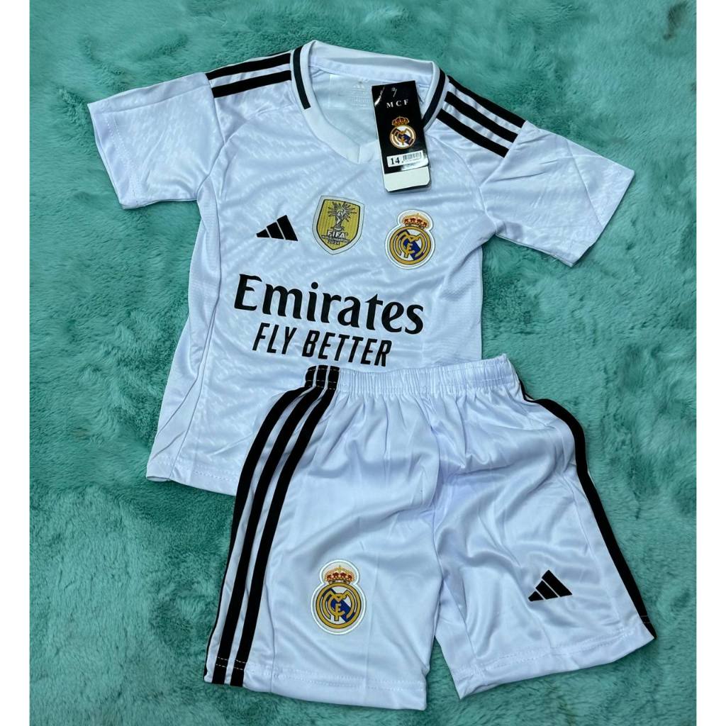 ชุดบอลเด็ก ทีมเรอันม Real Kid ปี2024/25 ชุดกีฬาเด็กทีม ซื้อครั้งเดียว ได้ทั้งชุด (เสื้อพร้อมกางเกง) ราคาถูก ใหม่ล่าสุด