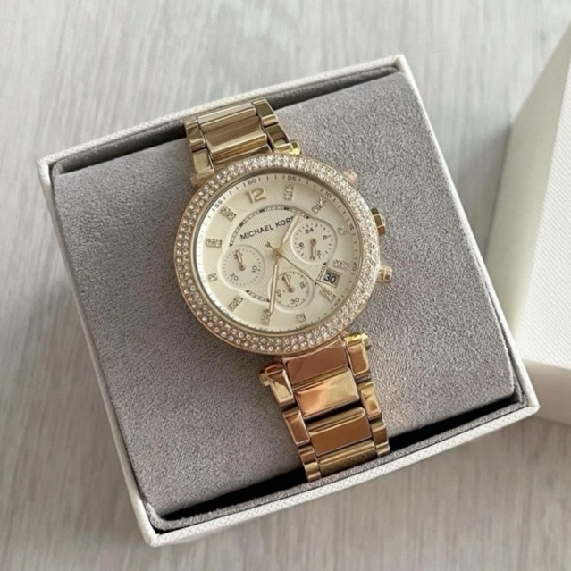 นาฬิกา Michael Kors Parker Gold Dial Stainless Steel Chronograph Ladies Watch MK5354 หน้าปัดกลม 38 มม. สแตนเลสสีทอง
