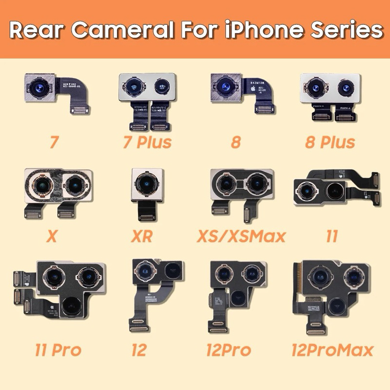กล้องด้านหลังสำหรับ iPhone 7PLUS 8 8PLUS x XR XS 11 11Pro12 12Pro กล้องหลังขนาดใหญ่เปลี่ยนสายเคเบิลที่ยืดหยุ่น