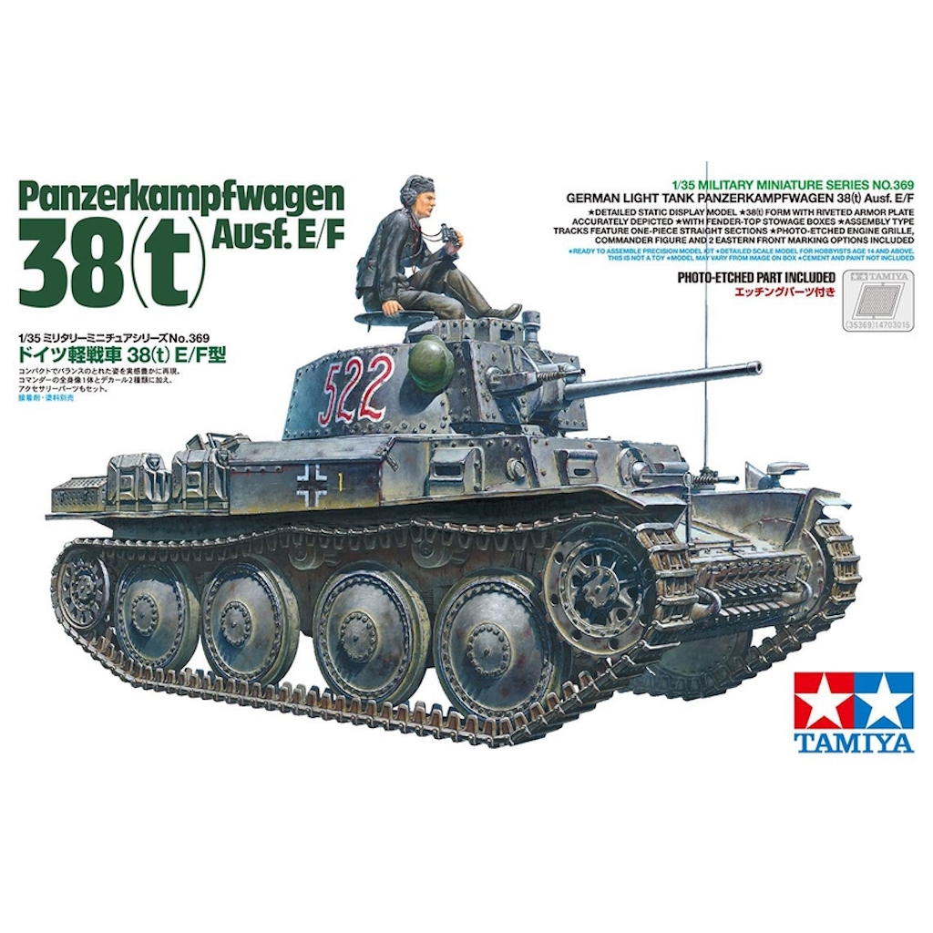 💥New💥🏆 TAMIYA 35369 ชุดประกอบจำลองมาตราส่วน 1:35 GERMAN LIGHT TANK PANZERKAMPFWAGEN 38(t) Ausf.E/F ต