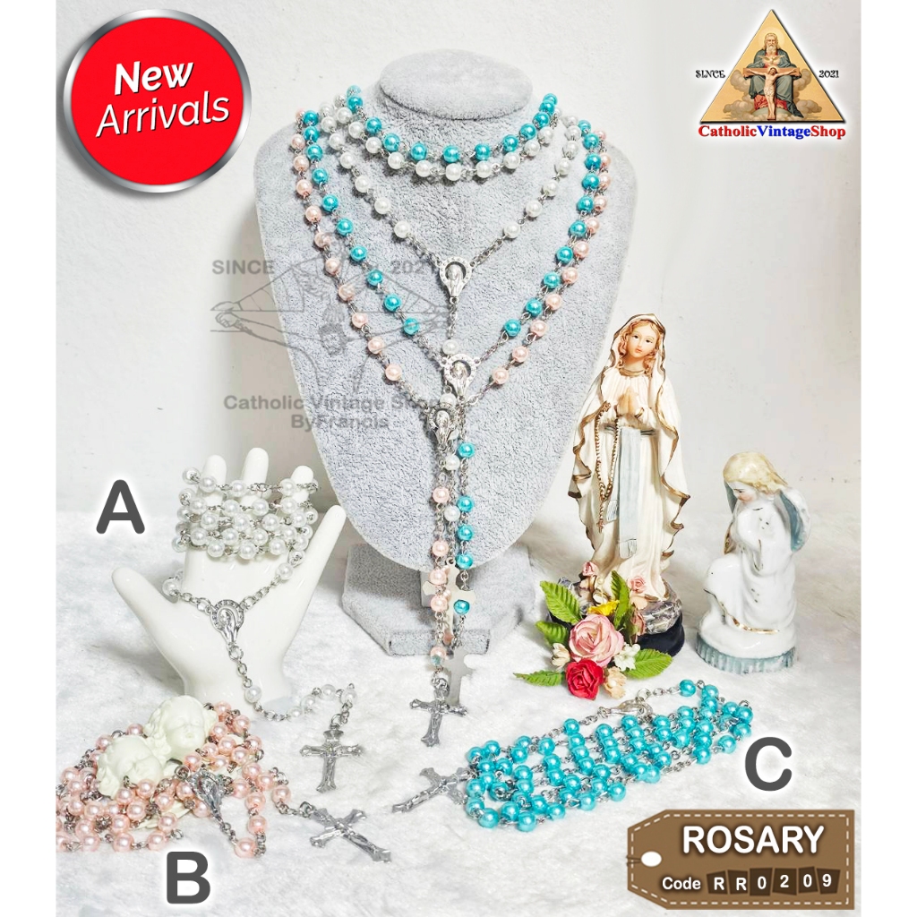 สายประคำ ลูกปัดไข่มุกสี คาทอลิก ลูกประคำ Catholic Rosary สร้อยคอ #RR0209