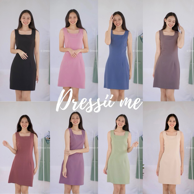 Dressii me : Vevy Dress - ใหม่ ! เดรสคอเหลี่ยมแขนกุด ทรงสวย มีหลายสีให้เลือก XS - XXL