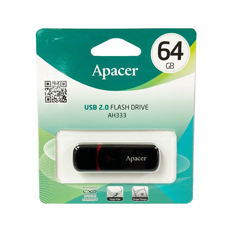 Apacer AH333 USB2.0 แฟลชไดร์ฟ 64GB สีดำ (Apacer AP64GAH333B-1)