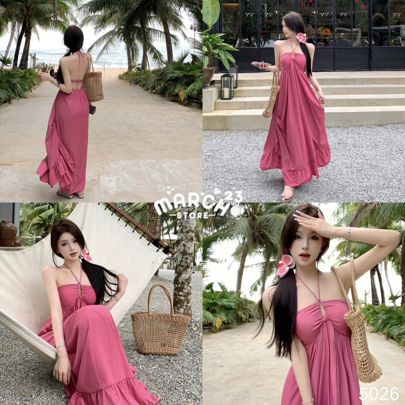 🐠ชุดไปทะเล เดรสผูกคอชายระบายโชว์หลัง 🎈พร้อมส่ง SM #Mch5026