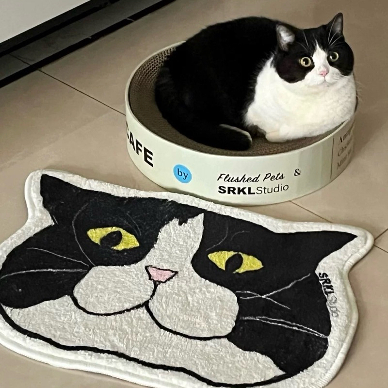 พร้อมส่ง พรม แมววัวนม Tuxedo cat พรมลายแมว สไตล์เกาหลี rug พรมเช็ดเท้า กันลื่น มินิมอล น่ารัก ของแต่งห้อง carpet 44115