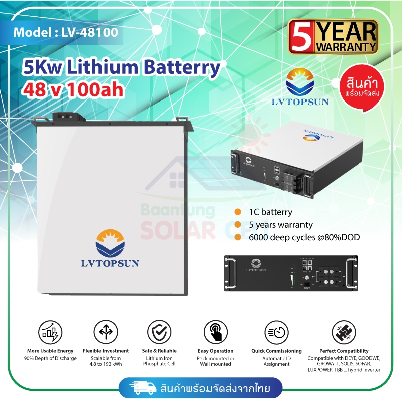 LVTOPSUN 48V 100AH LIFEPO4 ลิเธียมแบตเตอรี่ Lithium Battery รุ่น LV48100