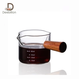 แก้วตวงกาแฟ Coffee Measuring Cup 75ml 150ml ถ้วยตวงด้ามไม้ ทนความร้อน มีให้เลือก 2 แบบ Deebillion
