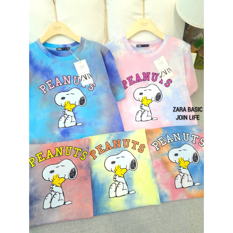 พร้อมส่ง เสื้อยืดแฟชั่น ป้ายZARA อก 42 ยาว 25 ผ้ายืด ผ้าคอลตอล คอกลม แขนสั้น งานสกรีน ลายสนูปี้น่ารักน่ารัก ดีเทลสวย