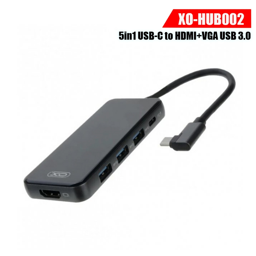 XO HUB-002 ฮับไทป์ซี หัวแปลงHDMI ขยายช่อง 5in1 USB-C to HDMI+VGA USB 3.0 พอร์ตชาร์จ TYPE-C input
