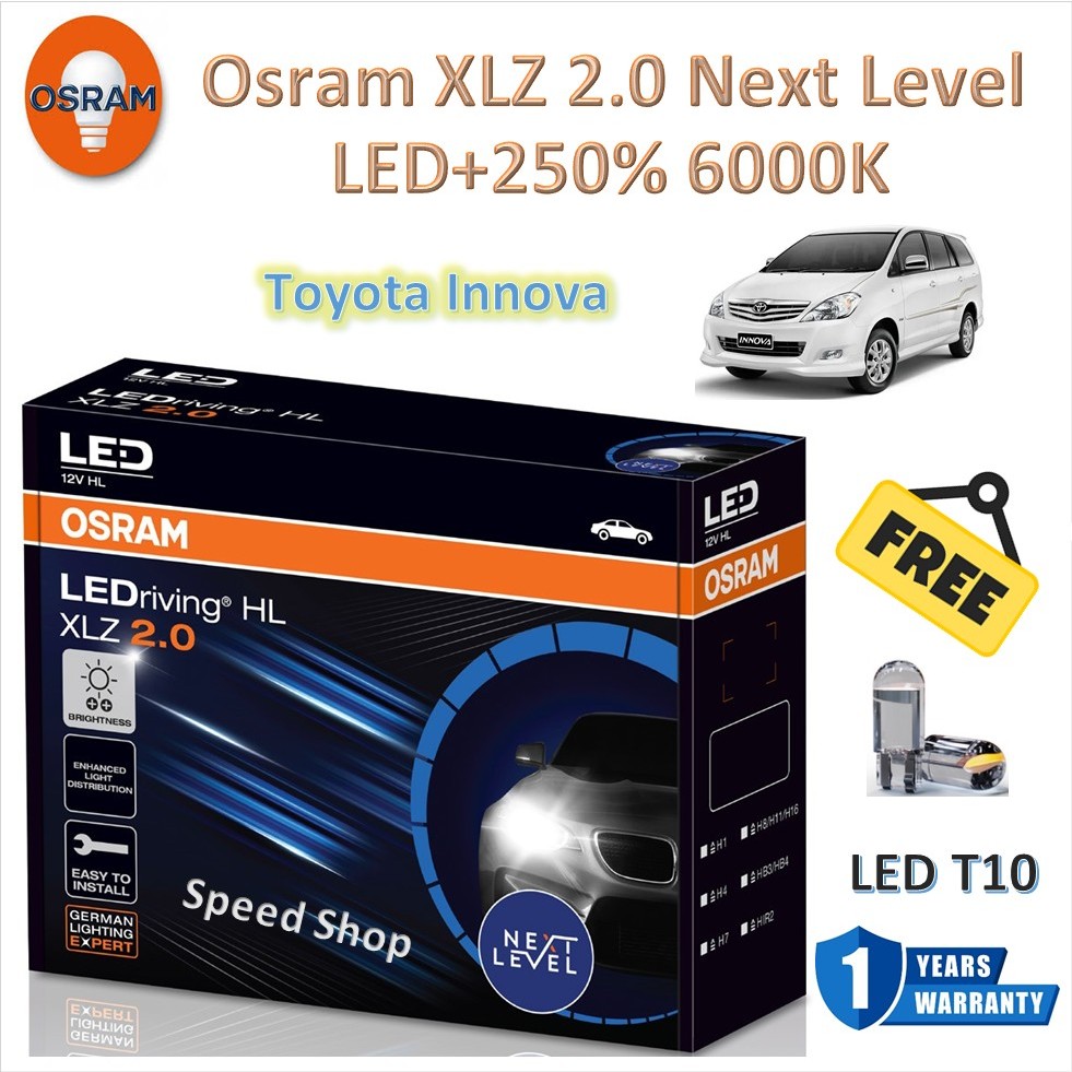 Osram หลอดไฟหน้า รถยนต์ XLZ 2.0 Next Level LED+250% 6000K Toyota Innova อินโนว่า แถมฟรี LED T10