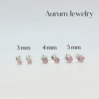 Aurum Jewelry: ต่างหูเงิน เพชร cz กลม สีชมพู รุ่น Aurum Silver Studs (ราคาต่อ 1 คู่)