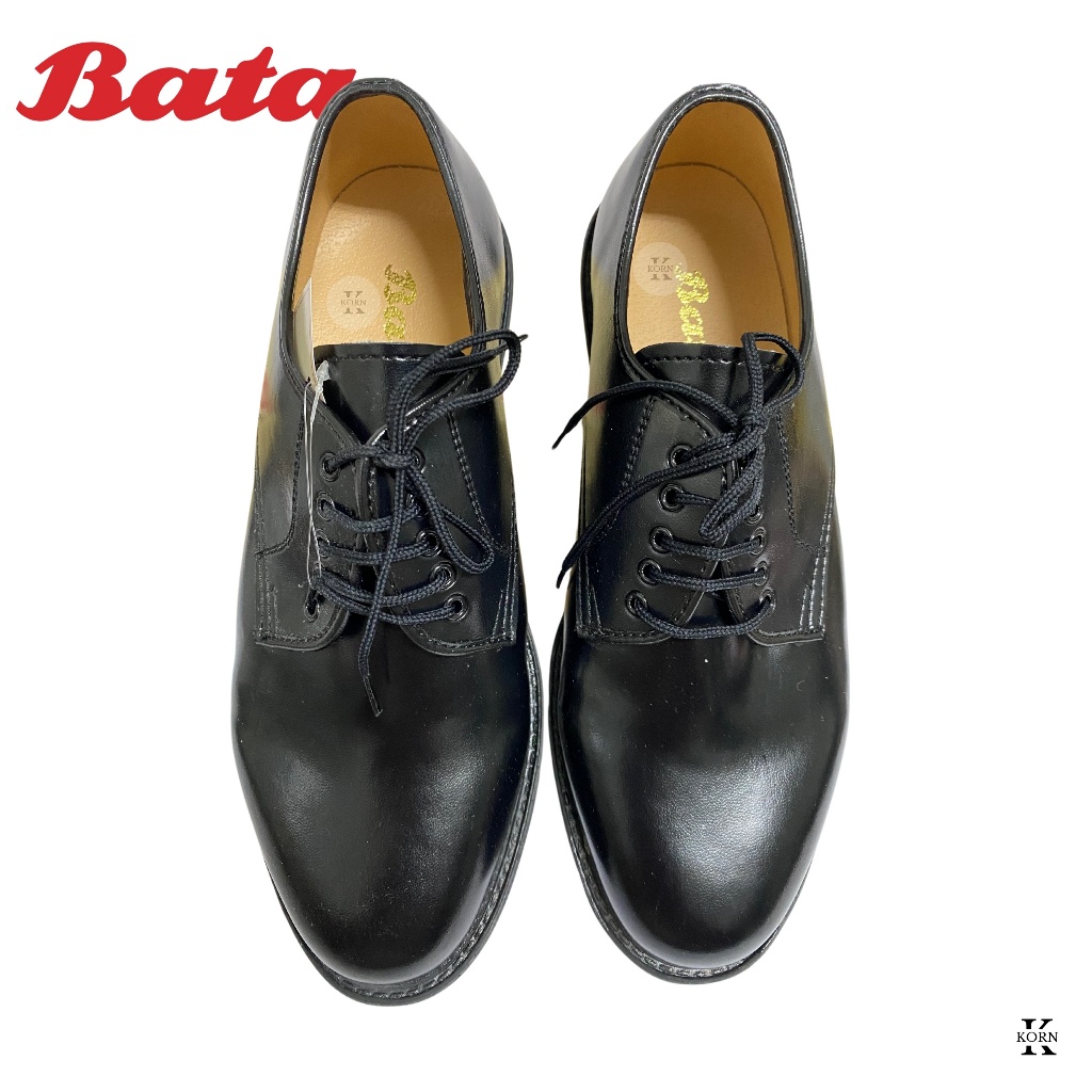 Bata รองเท้าคัทชูผู้ชาย รองเท้านักศึกษา แบบผูกเชือก หนังเทียม สีดำ (821-6780)