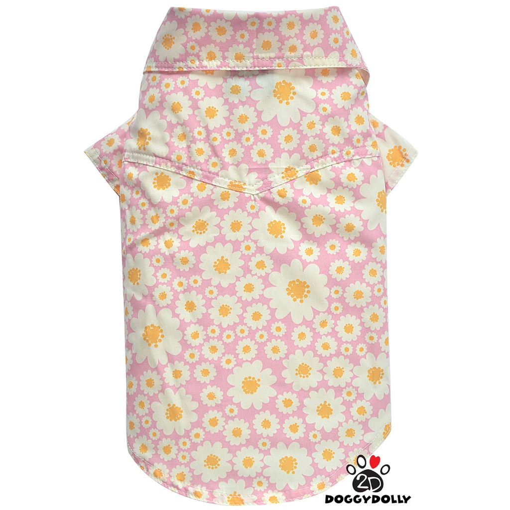 Pet cloths -Doggydolly  เสื้อผ้าแฟชั่น  สัตว์เลี้ยง หมาแมว เชิ๊ตลายดอก สงกรานต์  คอปก มีแขน สีชมพู ข