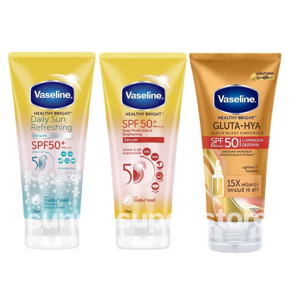 Vaseline วาสลีน เฮลธี ไบรท์ เซรั่มกันแดด ซันแอนด์โพลูชั่น โพรเทคชั่น SPF50+ PA+++ ปกป้องมลภาวะ150/170/260/290 มล.
