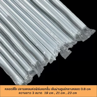 [ไม่ใช่หลอดไข่มุก] หลอดดูดน้ำตรงปลายแหลมสีใส ห่อฟิล์มใสแยกชิ้น ขนาด 0.8 cm