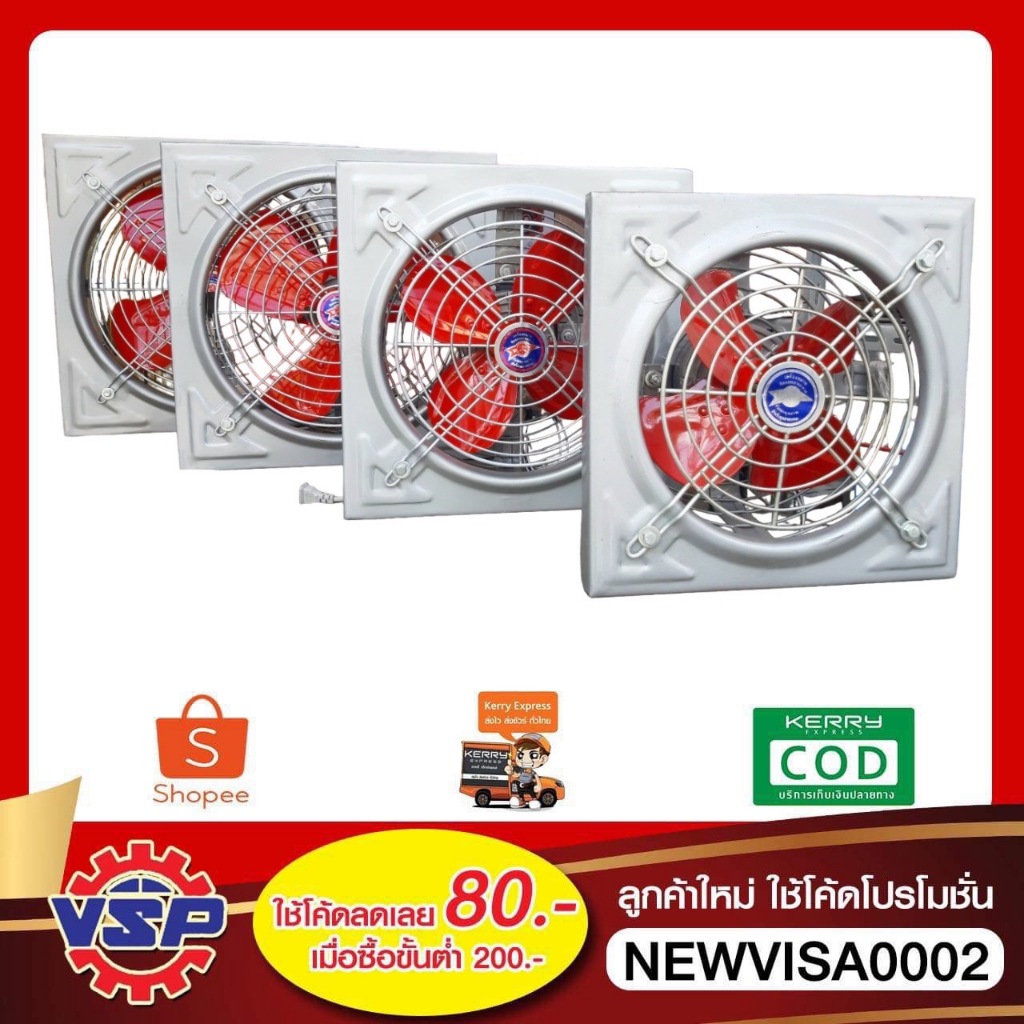 SWI โครงพัดลมใบแดง โครงพัดลมอุตสาหกรรม ขนาดใบ 20'' แกนเพลา 14 mm. โครง 24'' x 24'' [เฉพาะโครงและใบพัด]
