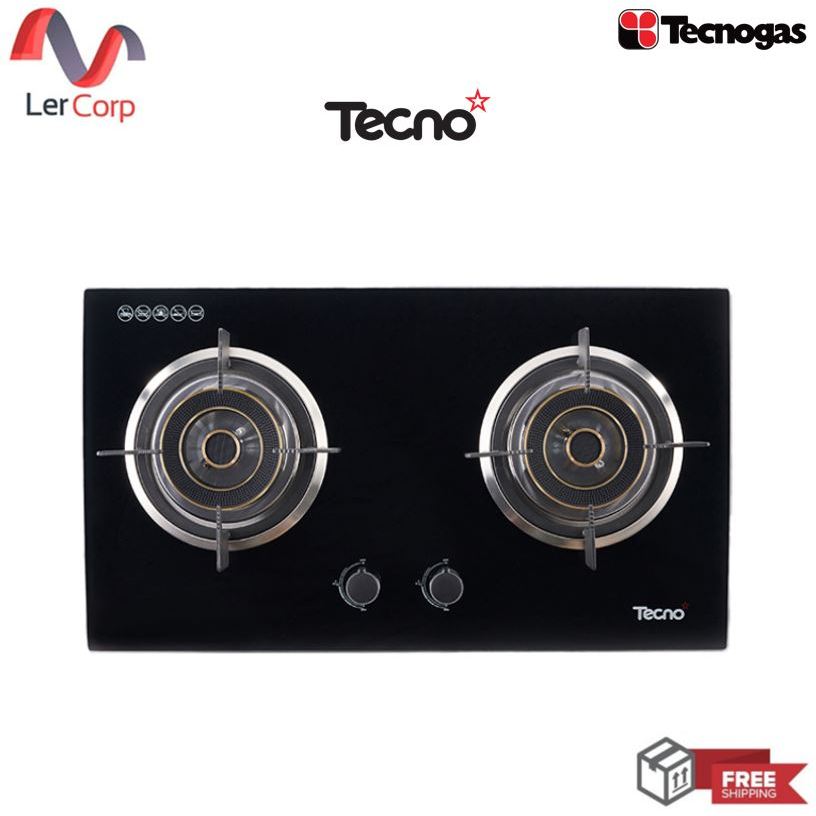 (Tecno) เตาแก๊ส 2 หัวเตา แบบฝังเฟอร์นิเจอร์ โครงสร้างกระจกนิรภัย-สีดำ 7 รุ่น tns hb 207140 gb