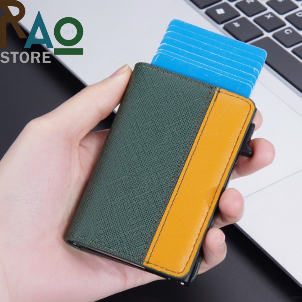 RAOStoreพร้อมส่ง กระเป๋าใส่บัตรเครดิตรุ่นslim หุ้มด้วยหนังPUสีทูโทน กล่องเก็บบัตรได้5-6ใบ เป๋าใส่บัตรกระเป๋าสตางค์ผู้ชาย