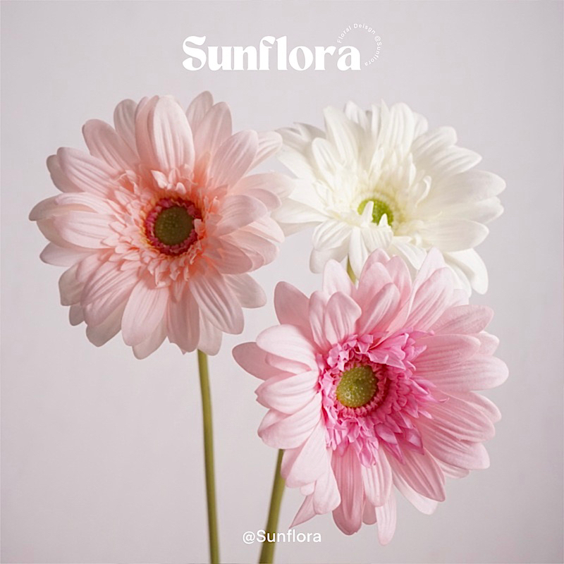 [Sunflora] ดอกเยอบีร่าประดิษฐ์เนื้อผ้ายางให้ความเสมือนจริงสำหรับตกแต่งบ้าน ดอกไม้ปลอม