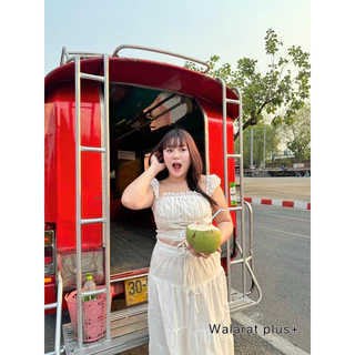 (WR) เซตเสื้อแขนกุด+กระโปรงยาวชั้นๆ รูดเอว เก็บพุง สวย สไตล์พสจีน เสื้อผ้าสาวอวบอ้วน พลัสไซส์ ไซส์ใหญ่