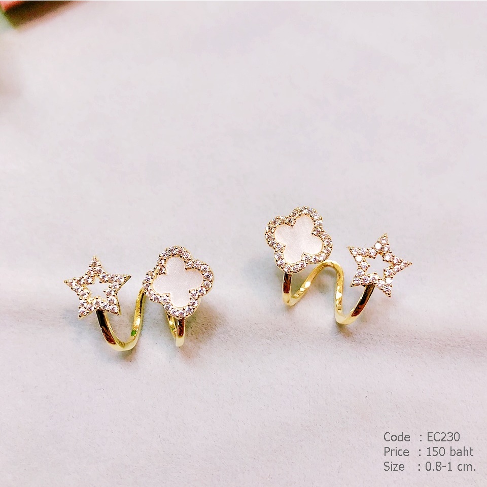ต่างหูเกี่ยวหู เซ็ท 2 ชิ้น ดาวฝังเพชร cz ตัวเรือนสีทอง_EC230