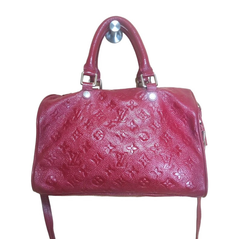 กระเป๋าสะพายข้าง กระเป๋าถือ Louis Vuitton Empreinte Speedy 25 Bandouliere รุ่นหนังสีแดงเชอรรี่