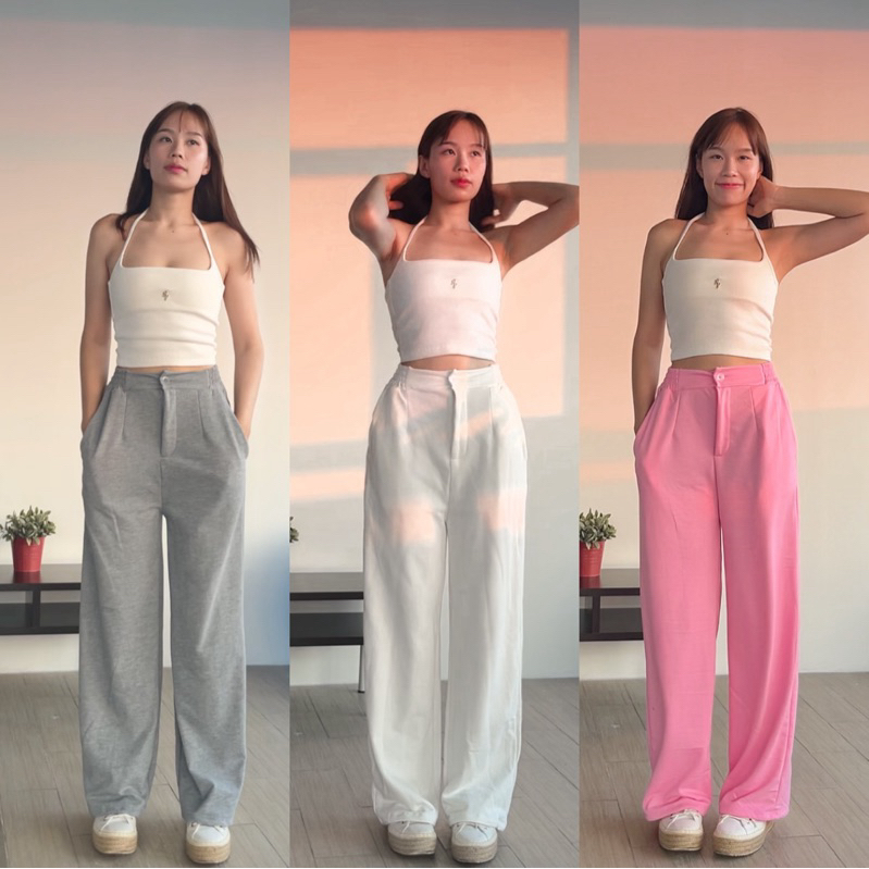 Lilly กางเกงขายาว โค้ดลด INC954QP กางเกงวอร์มติดกระดุม ขากระบอกผ้าทิ้งตัว