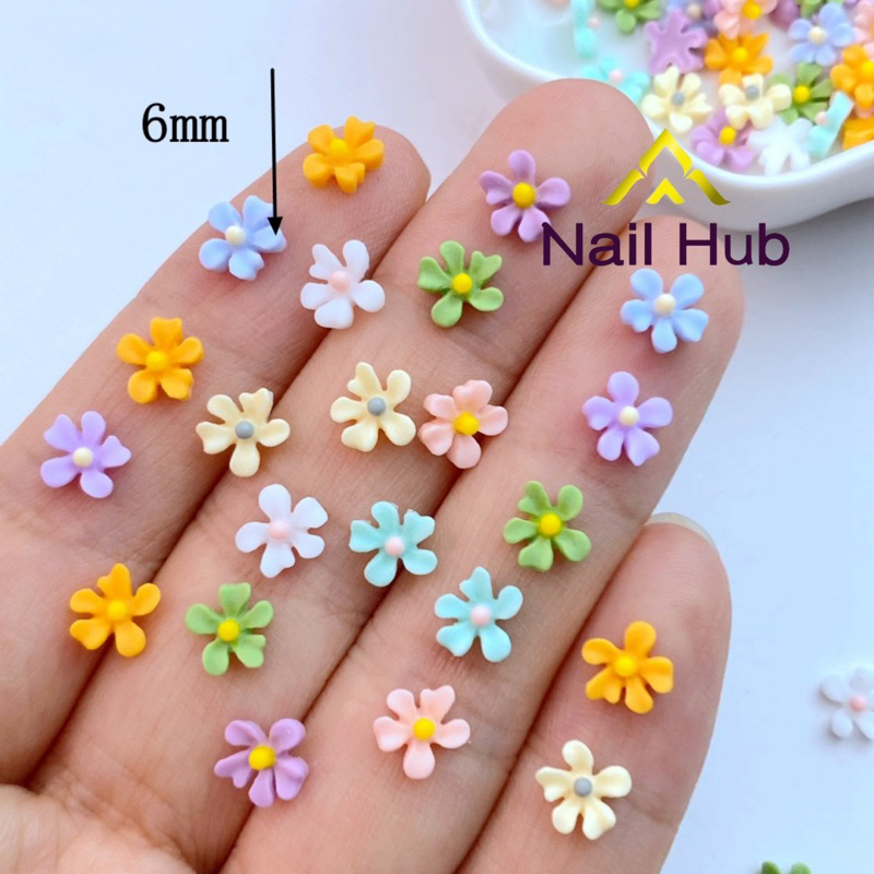 AC.176 ร้านไทย แพ็ค 10 ชิ้น พร้อมส่ง ดอกไม้ติดเล็บ อะไหล่แต่งเล็บ ขนาด 6 mm มีหลายสีให้เลือก
