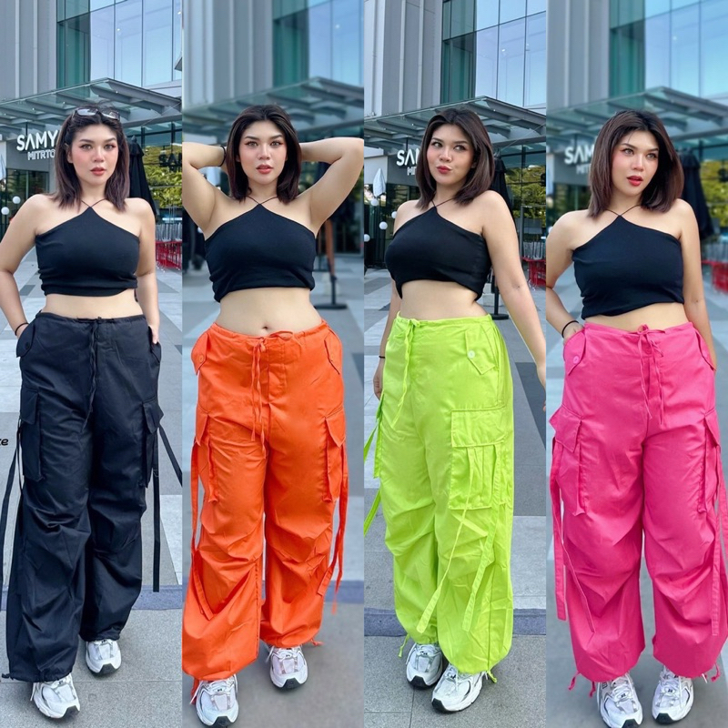 กางเกงคาร์โก้สีนีออนมีเชือกแต่งกระเป๋าข้าง#ใส่เล่นสงกรานต์สบาย