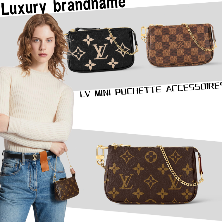 หลุยส์วิตตอง Louis Vuitton LV/MINI POCHETTE ACCESSOIRES Clutch/กระเป๋าโซ่/กระเป๋าใต้วงแขน/กระเป๋าใส่เหรียญ