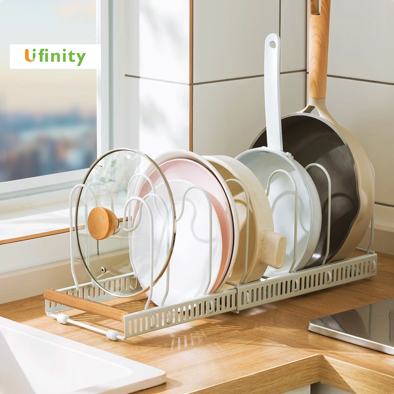 Lifinity ปรับความกว้างได้ ชั้นวางของในครัว ชั้นเก็บของ ชั้นวางฝาหม้อ
