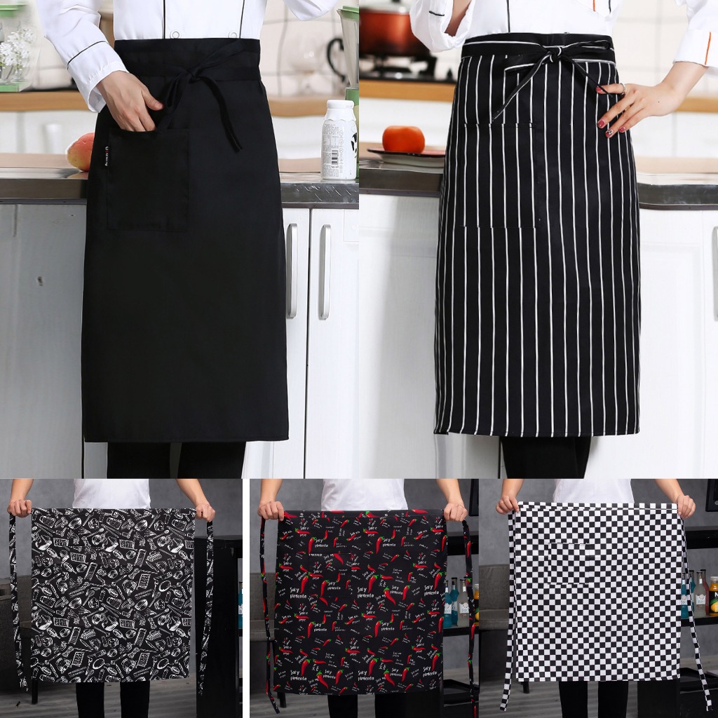 NYOTA กันน้ำและป้องกันการเปรอะเปื้อน Chef ผ้ากันเปื้อนครึ่งโรงแรมสีดำครึ่งเอวร้านอาหาร Cafe ห้องครัวผ้ากันเปื้อนสั้น